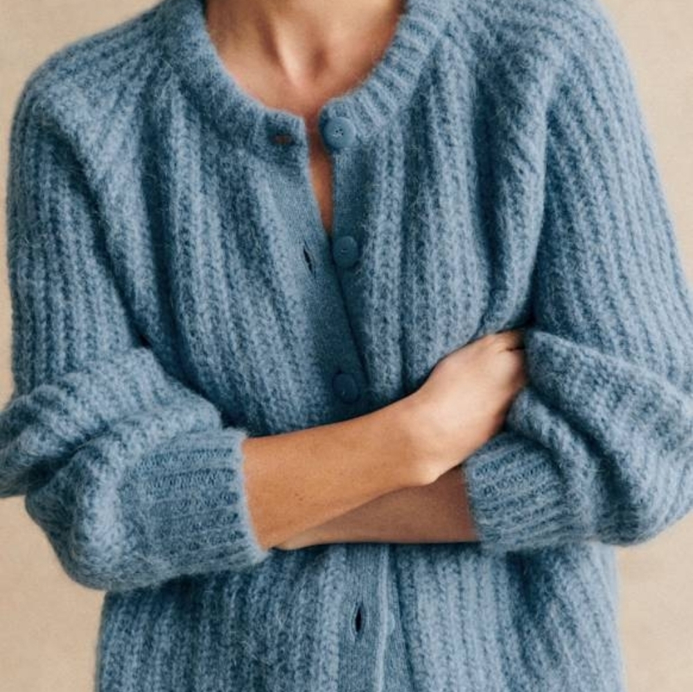 Sezane Chunky Light Blue Button-Front Cardigan - Picture 5 of 5